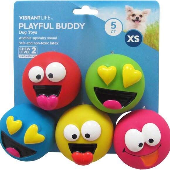 (2 pack) Vibrant Life 5pk EMOTICON LATEX DOG TOY - Picture 1 of 3